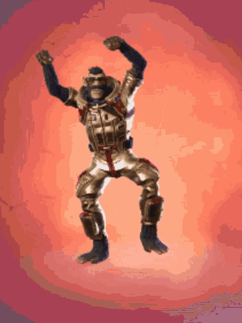 a monkey in a military uniform is dancing in the air