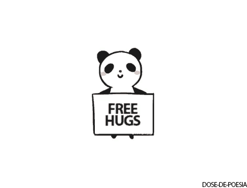 three panda bears are holding a sign that says free hugs