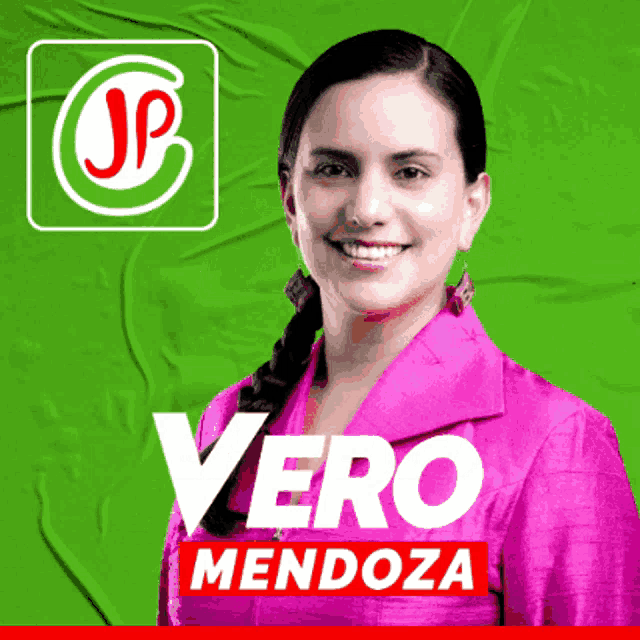 a poster for vero mendoza shows a woman in a pink shirt
