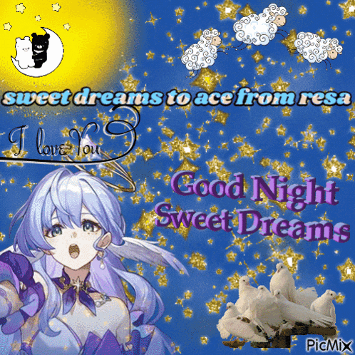 a picture of a girl with the words good night sweet dreams on it