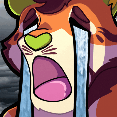a cartoon drawing of a cat crying with tears running down its face