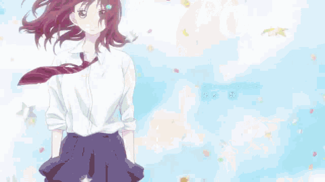 a girl with long pink hair is wearing a white shirt and a tie .