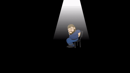 a cartoon drawing of a man tied up in a chair