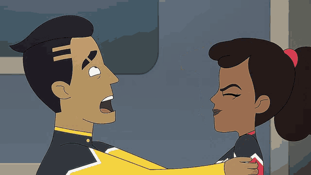 a cartoon of a man and a woman looking at each other with the man having a number 11 on his head
