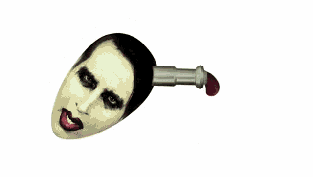 a bottle with a woman 's head sticking out of it and blood pouring out of it