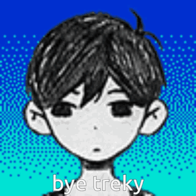 a drawing of a boy with the words bye treky on it