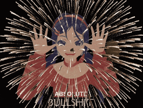 a cartoon of a girl with fireworks and the words absolute bullshit behind her