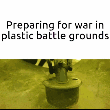preparing for war in plastic battle grounds is written on a yellow background