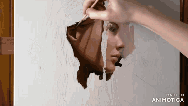 a painting of a woman 's face is being made by made in animotica