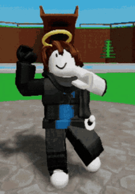 a roblox character with a halo on his head is dancing