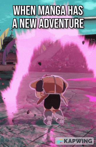 when manga has a new adventure is written on a poster