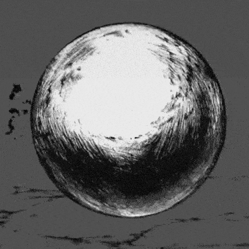 a black and white drawing of a sphere with a hole in it