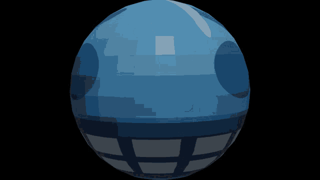 a blue and white striped sphere with a triangle on it