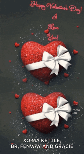 a happy valentine 's day greeting card with two hearts
