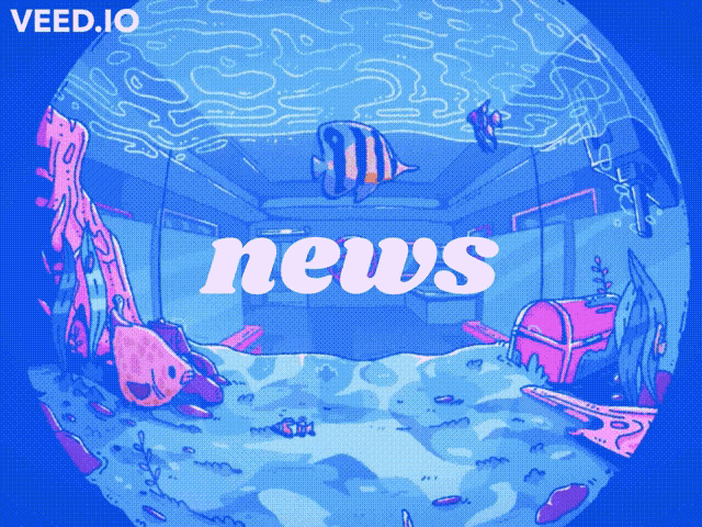 a cartoon illustration of a fish tank with the word news written on it