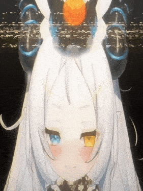 a close up of a girl 's face with a blurred background that says ' s ' on it