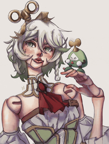 a drawing of a girl with a toy in her hand with the letter m on the bottom