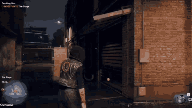 a woman in a hooded jacket is standing in a dark alleyway in a video game called watch dogs