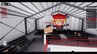 a wrestling ring with a sign that says future mania on it