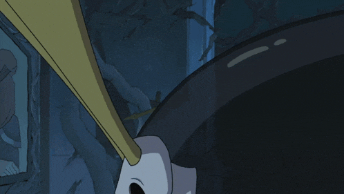 a cartoon drawing of a skull with horns and a cross in the background