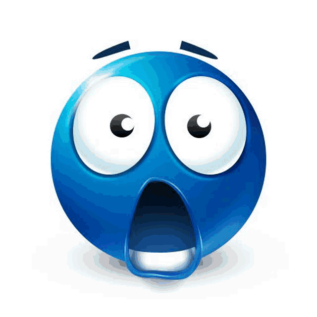 a blue smiley face with a surprised look on its face and a wide open mouth .
