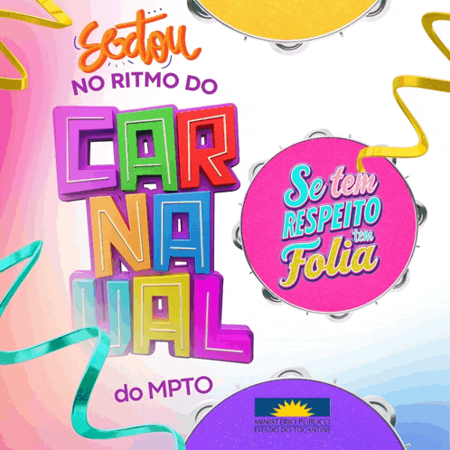 a colorful advertisement for carnaval do mpto with a tambourine