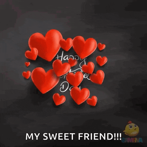 happy valentine 's day my sweet friend with red hearts