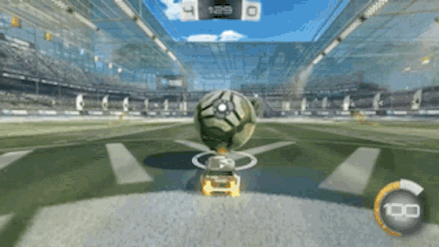 a rocket league game is being played with a score of 100