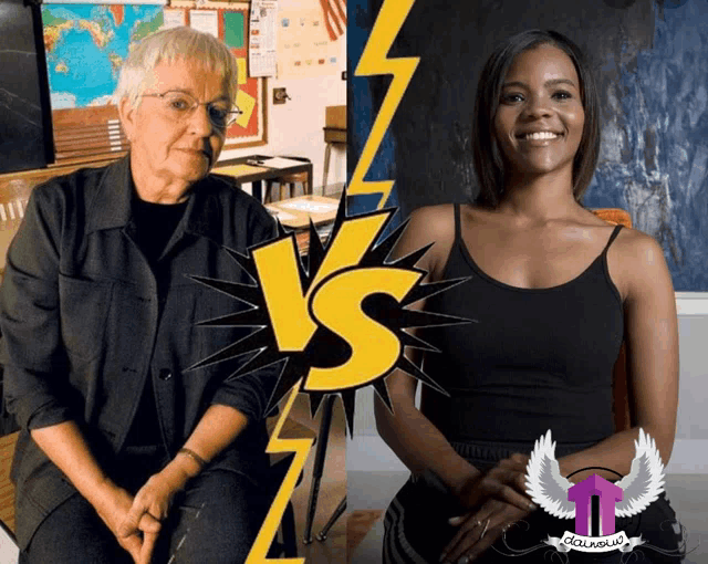 a woman sits next to another woman with a yellow vs sign