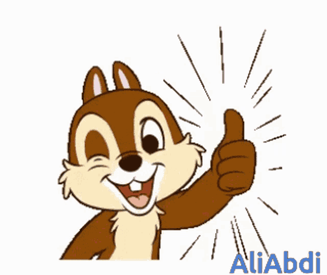 a cartoon chipmunk giving a thumbs up