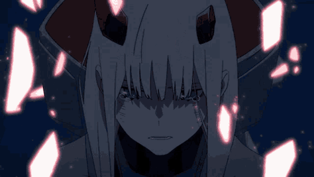 a drawing of a girl with horns is surrounded by pink petals