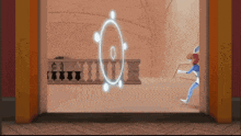 a drawing of a person standing in a doorway with a circle in the middle