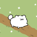 a cartoon drawing of a white cat laying on a dirt road