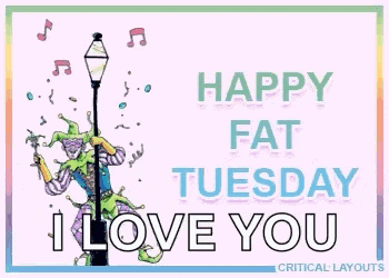 a happy fat tuesday greeting card with a jester