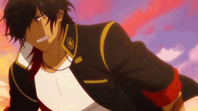 a man in a black jacket with a gold emblem on the chest
