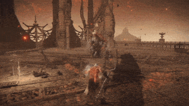 a video game scene with a knight holding a sword