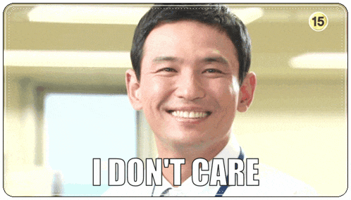 a smiling man with the words " i don t care " on the bottom