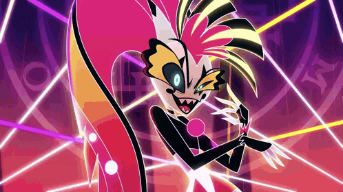 a cartoon character with a very long tail is dancing with a microphone .