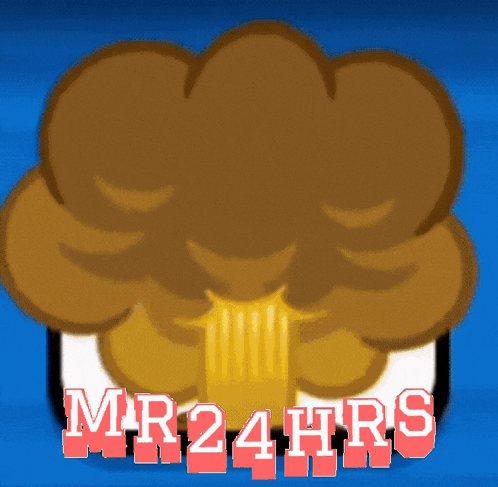 a cartoon explosion with the words mr24hrs in red