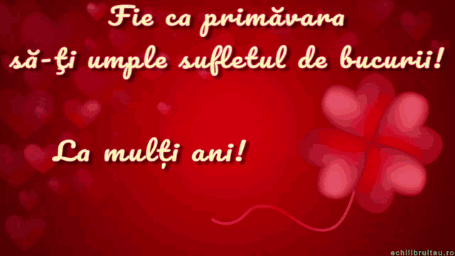 a red background with hearts and the words la multi ani