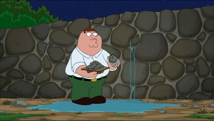 peter griffin from family guy is holding a piece of rock and plugging it into a wall outlet