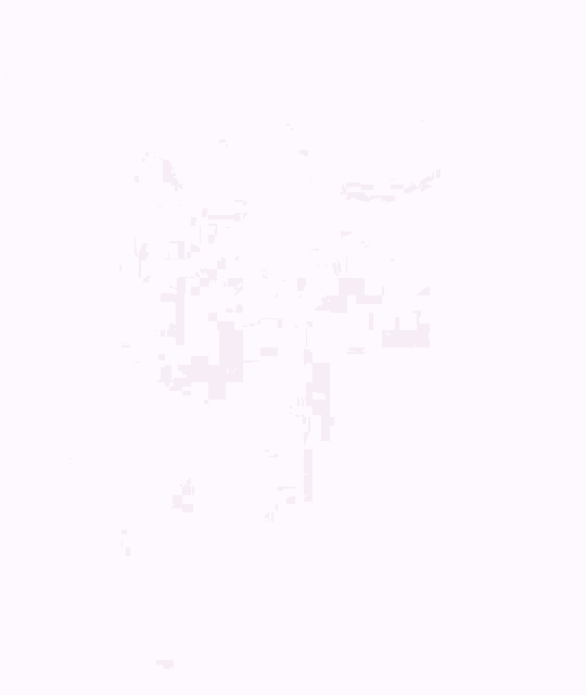 a close up of a pink and white anime character 's face with a pink background .