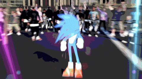 sonic the hedgehog is standing in front of a crowd