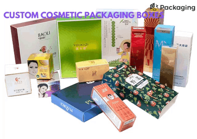 a variety of cosmetic packaging boxes with the words custom cosmetic packaging boxes on the bottom