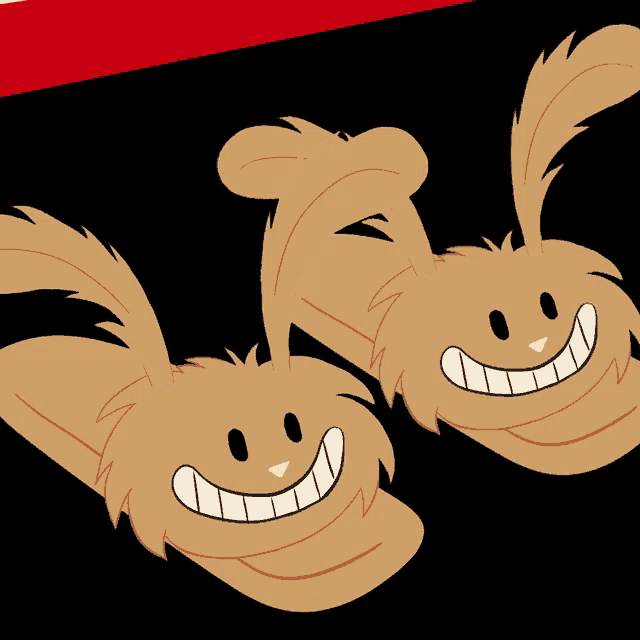 a person wearing a pair of bunny slippers with big smiles on them