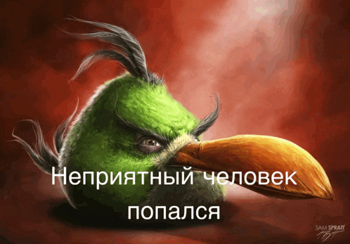 a painting of an angry bird with the words " неприятный человек попался " below it