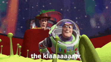 woody and buzz lightyear from toy story are looking at something in space