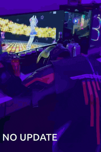 a drawing of a person playing a video game with the words no update below it