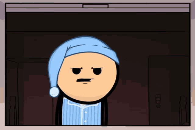 a cartoon of a man wearing a blue hat