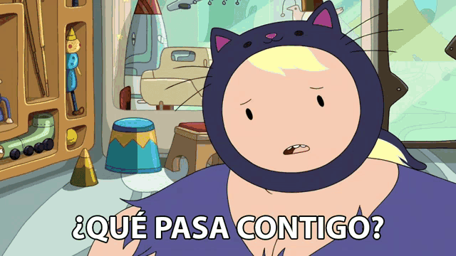 a cartoon character is wearing a cat costume and says " que pasa contigo "